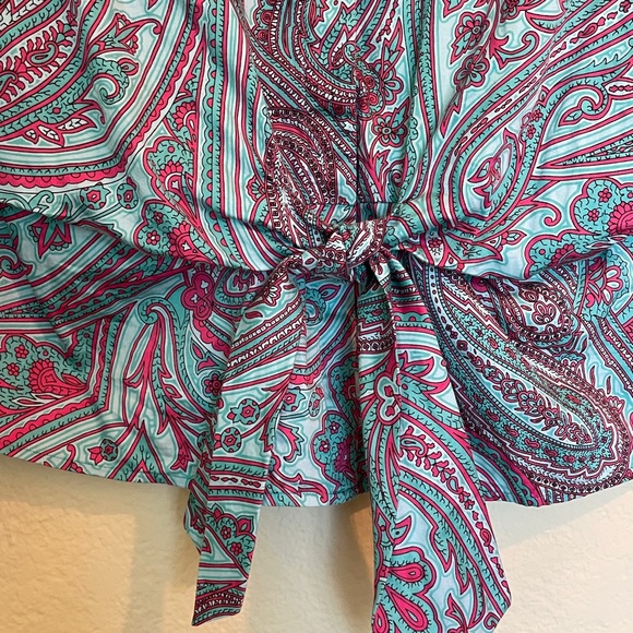 Vintage Long Sleeve Paisley Tie Front Blouse - Picture 5 of 10